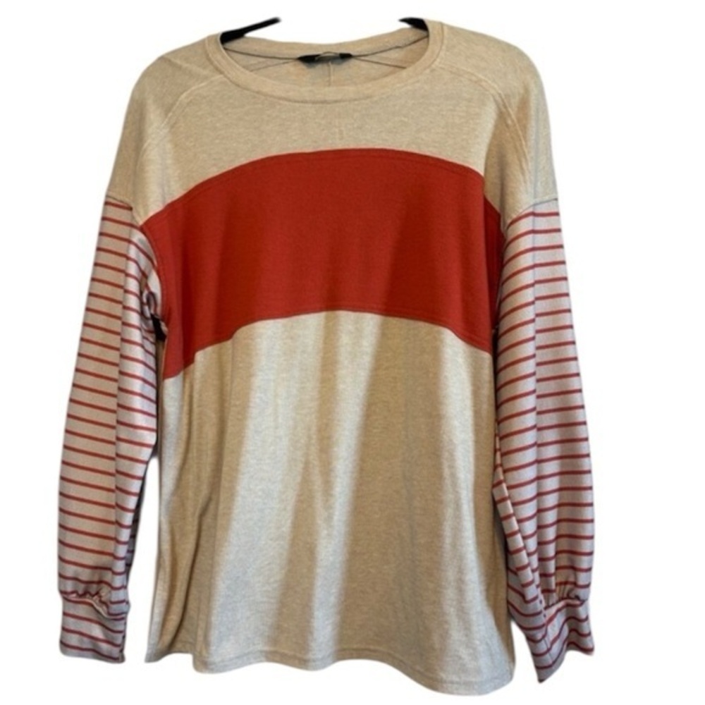 DOKOTOO Rust & Tan Long Sleeve Chic Slip Over Top Size Medium